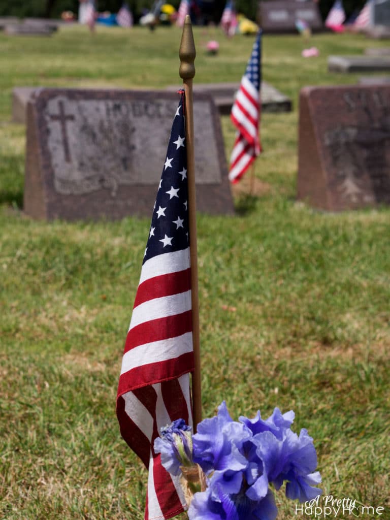 memorial day flag in a cemetery