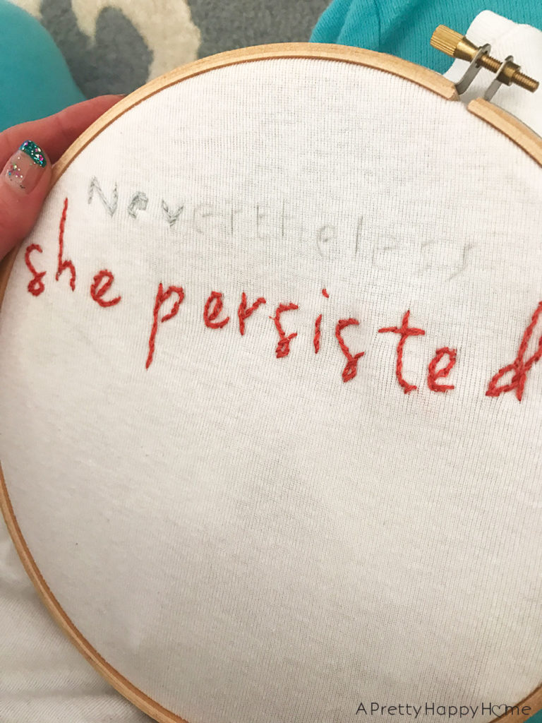 never the less she persisted diy embroidered shirt 3 projects to try while I take a blog break