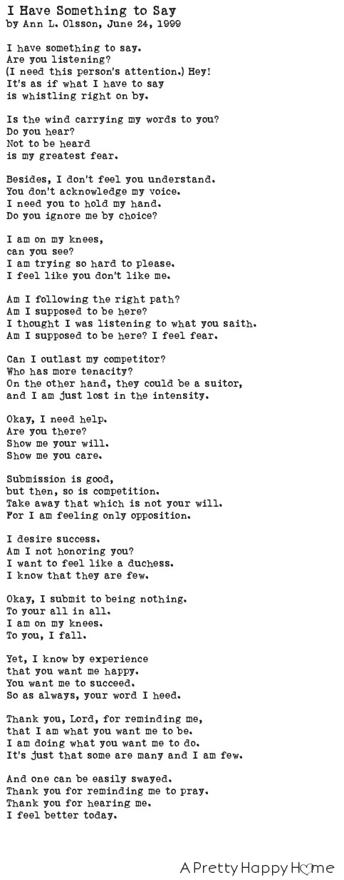 i have something to say poem by ann l olsson 1999 original poem