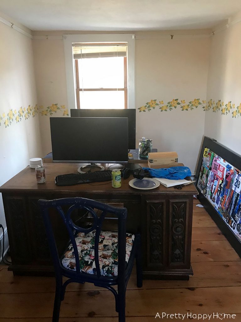 Built-In Computer Desk before in our colonial farmhouse