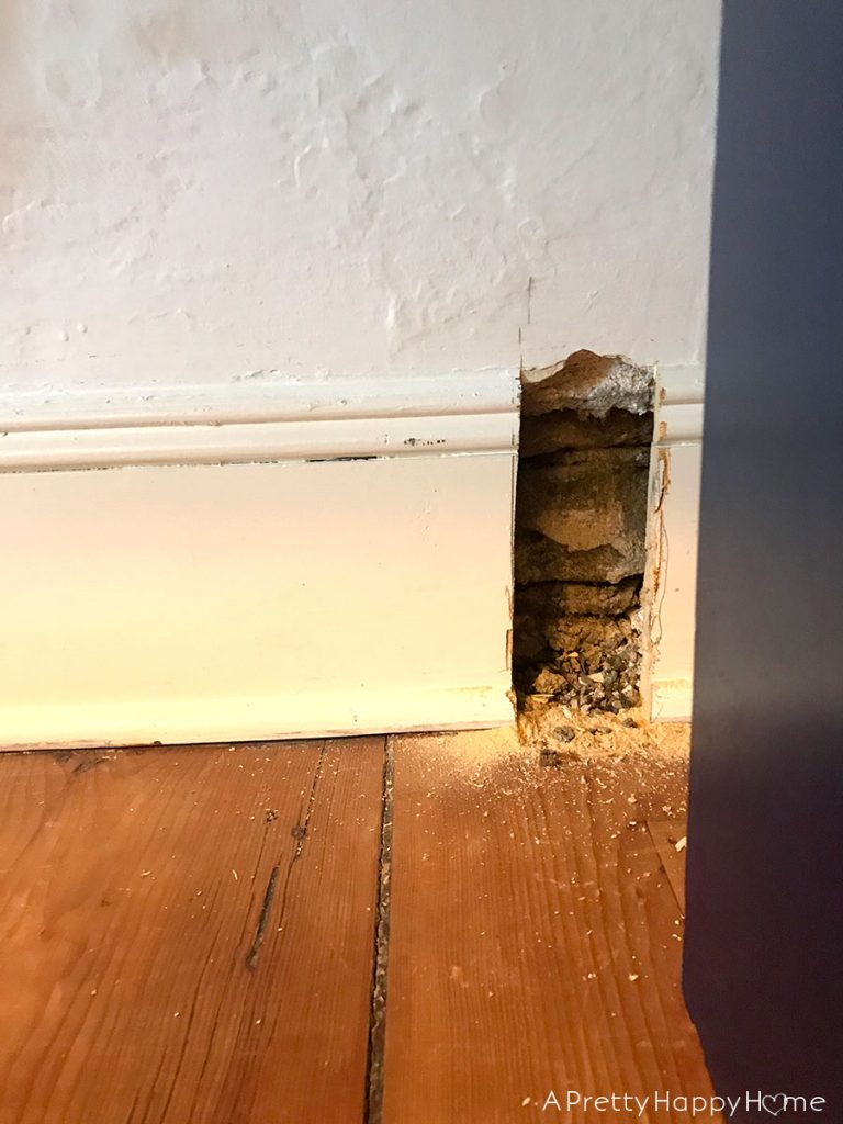 Built-In Computer Desk during DIY stone behind plaster wall