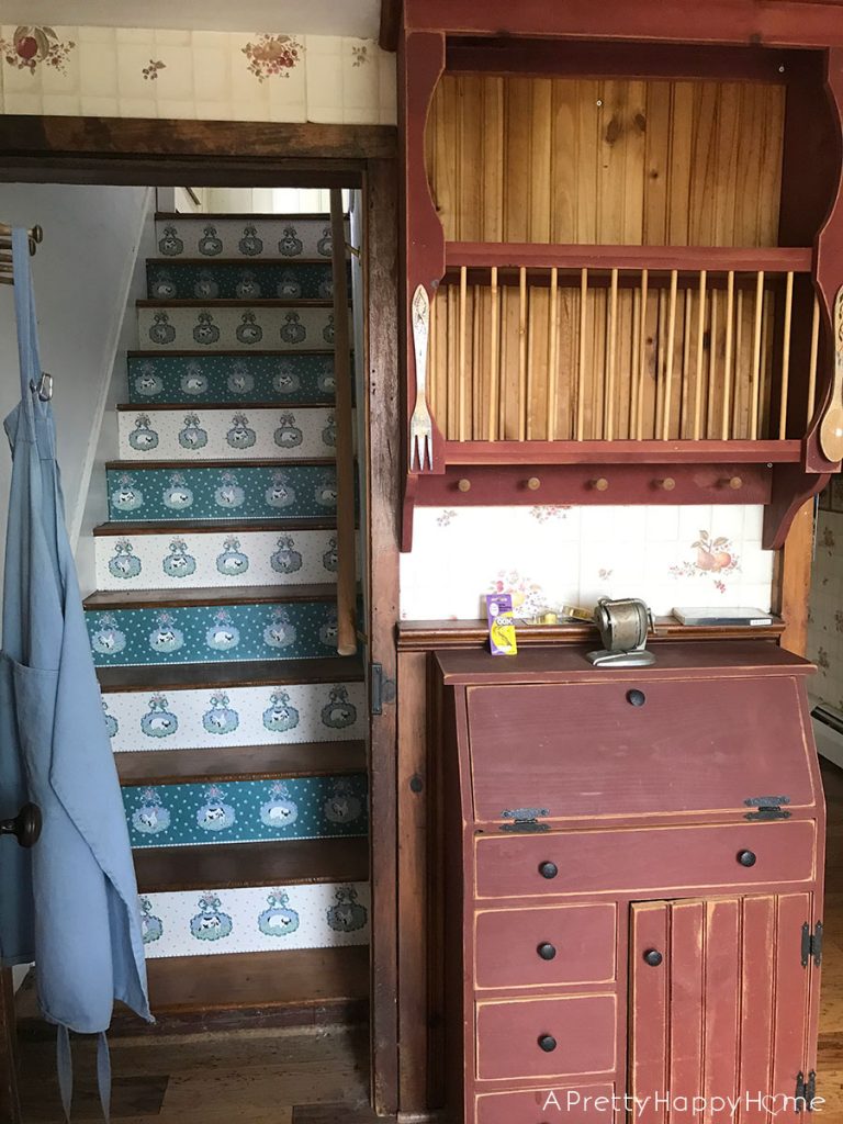 colonial farmhouse back staircase kitchen staircase before