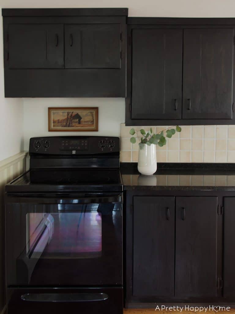 Kitchen Mini Makeover black stained cabinets