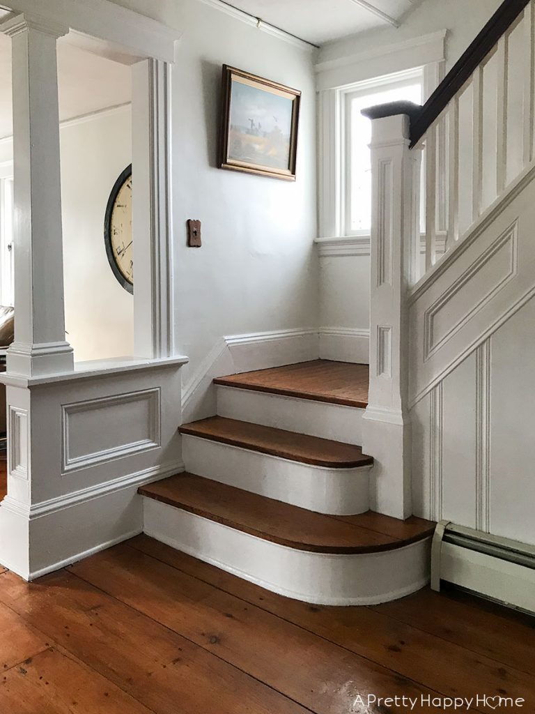 main staircase colonial farmhouse 6 month progress report