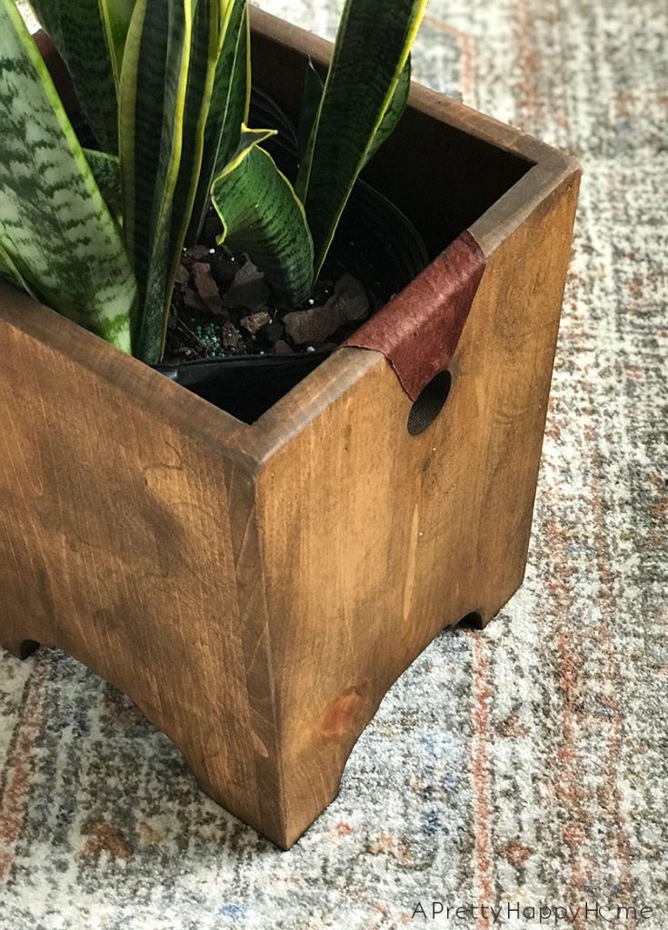 Wood Planter with Leather Handles