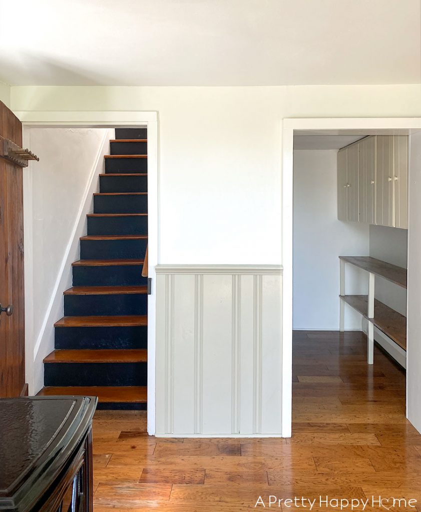 built in hallway shelves with Microwave Station