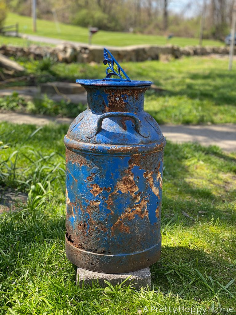 Vintage Milk Can Side Table before