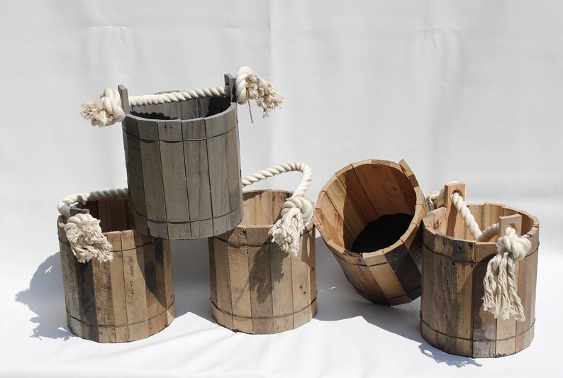 pallet wood well bucket via etsy