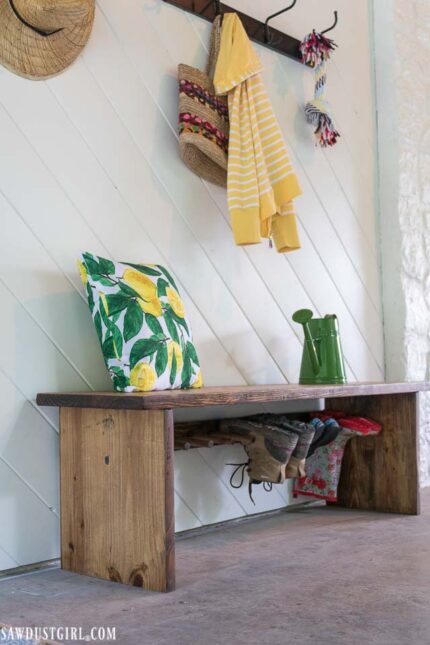 bench with boot rack via sawdust girl on the happy list
