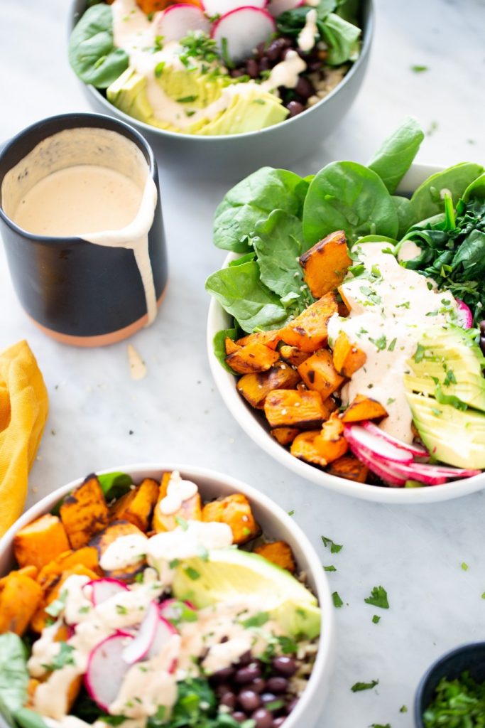 fire roasted sweet potato buddha bowl via brown sugar and vanilla on the happy list