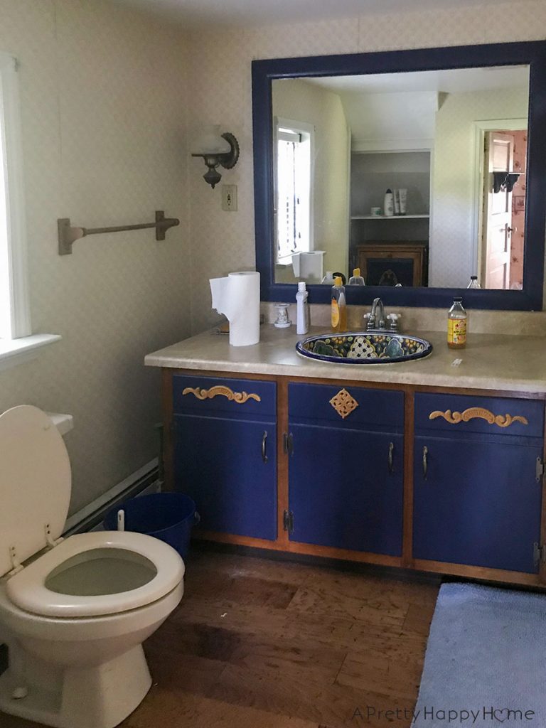 colonial farmhouse main bathroom before closet door