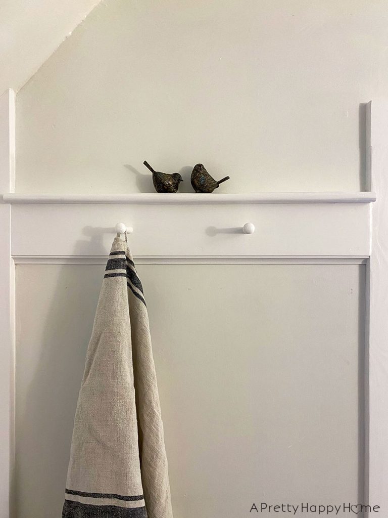 old new bathroom closet peg rail