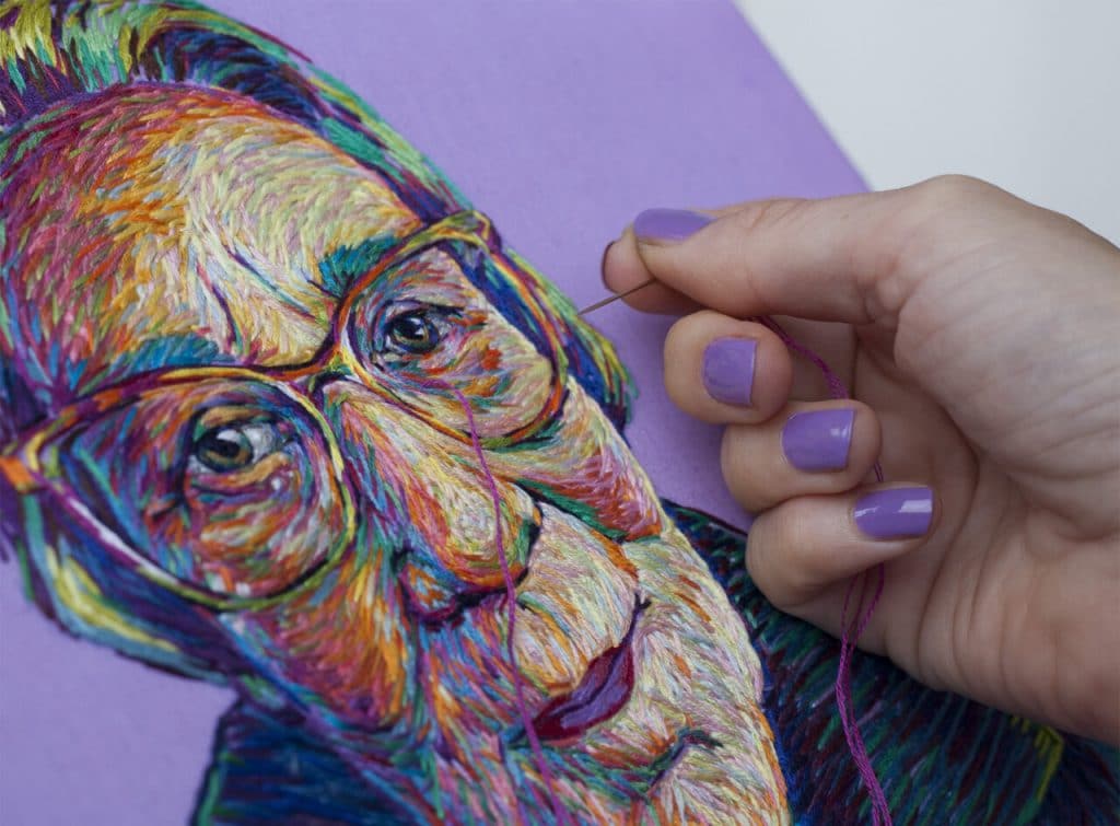 embroidered portrait by danielle clough via this is colossal on the happy list