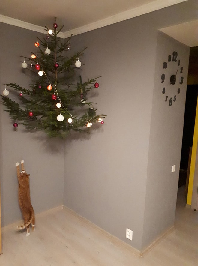 Christmas tree protected from pets via sad and useless on the happy list