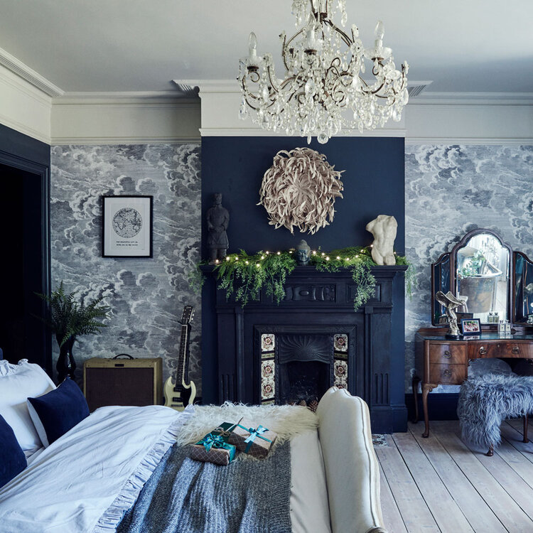 blue christmas home in england via the nordroom on the happy list