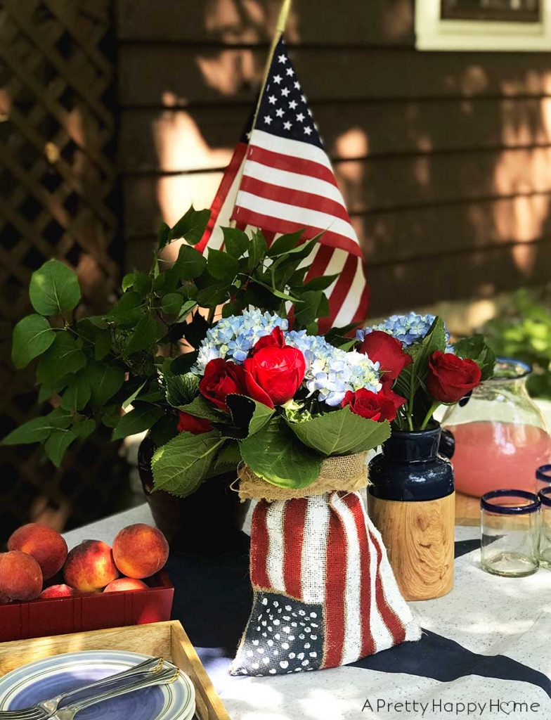 burlap american flag centerpiece