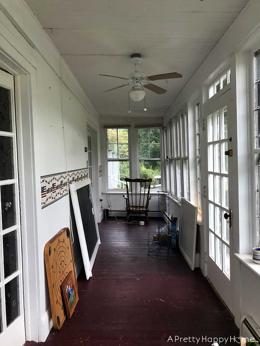 Colonial Farmhouse 5 Year Anniversary sunporch prior to paint
