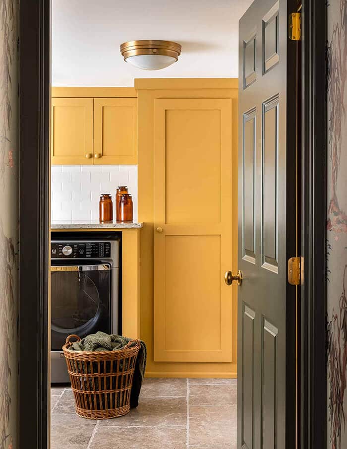 heidi Callier yellow laundry room via desire to inspire on the happy list
