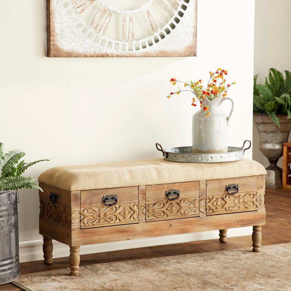 overstock rustic 3 drawer bench