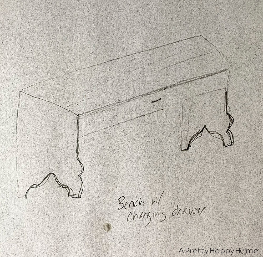 bench with charging drawer drawing
