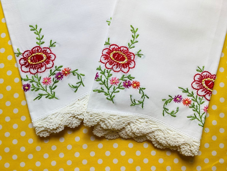 vintage embroidered pillowcase Mrs Petunia shop on Etsy