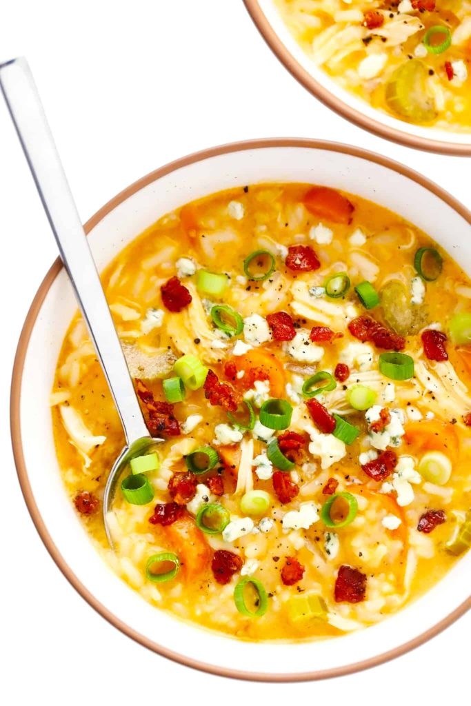 gimme some oven creamy buffalo chicken and rice soup on the happy list