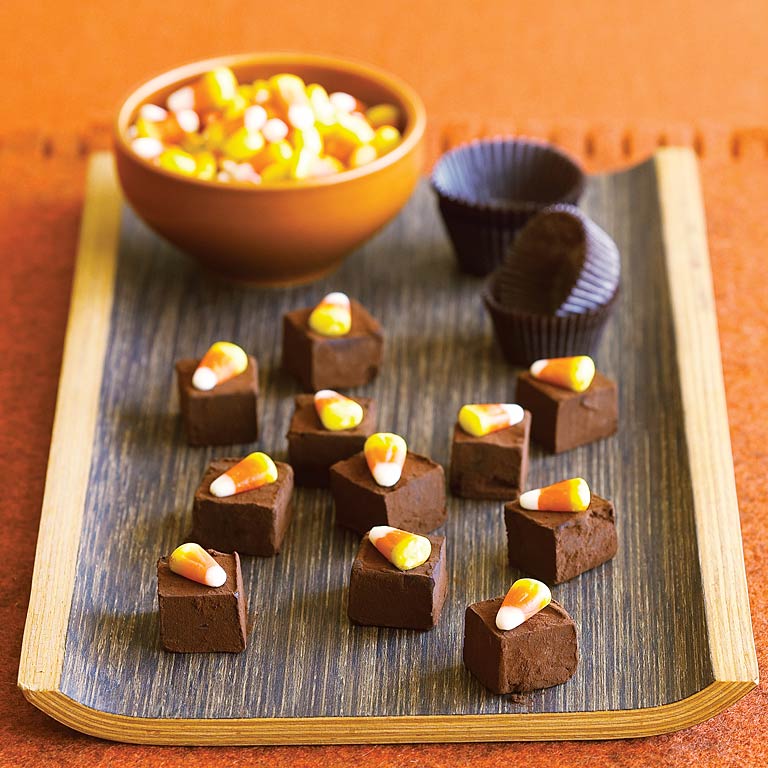chocolate candy corn truffles recipe via sunset magazine on the happy list