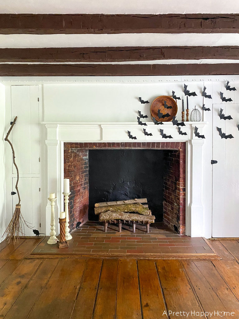 Halloween Mantel With a DIY Witch's Broom