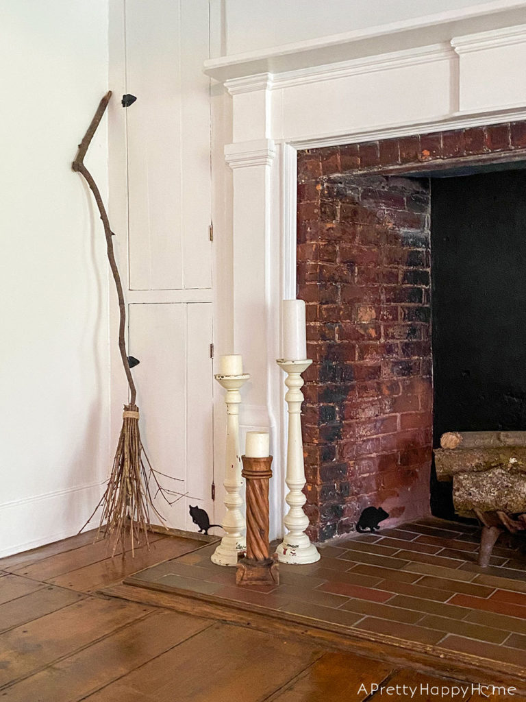 Halloween Mantel With a DIY Witch's Broom