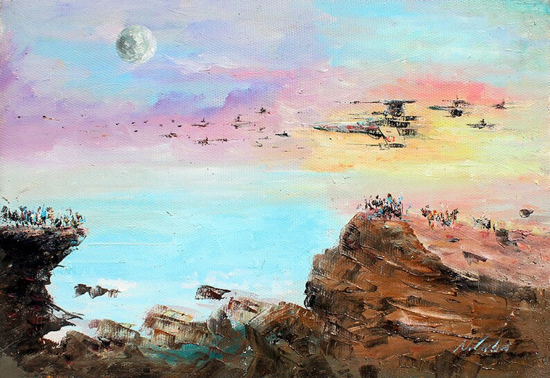 x wing fighter oil painting via etsy GaleriFoton shop on the happy list 