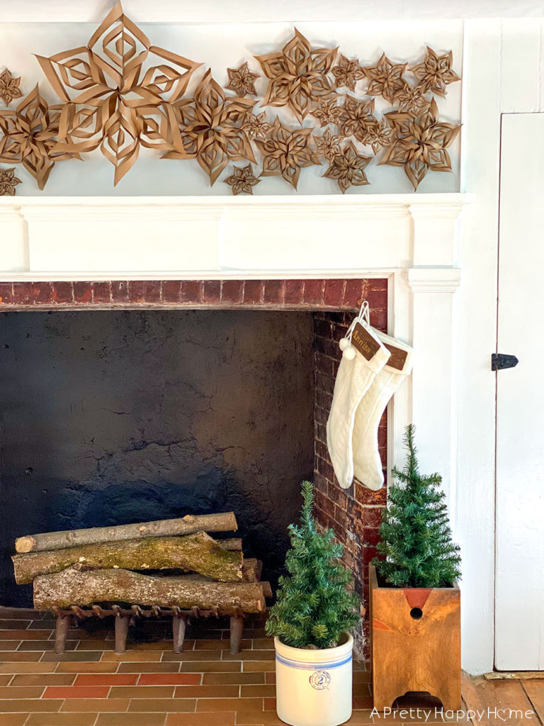 Merry Christmas 2021 kraft paper snowflake mantel