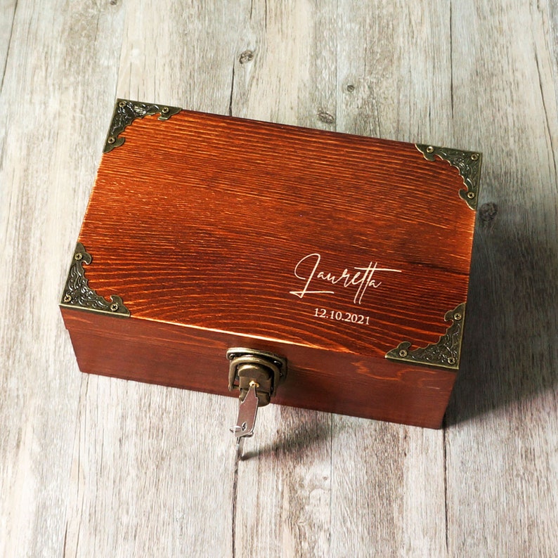 wood trinket box with metal corners pongsart via etsy