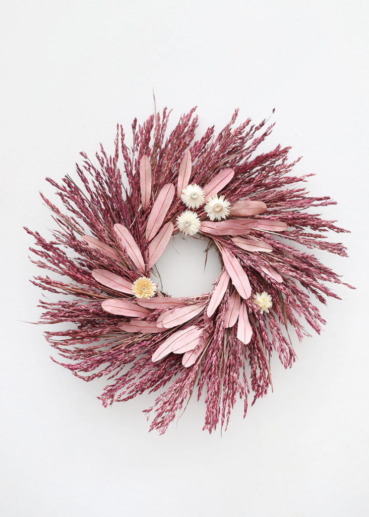 pink dried flower wreath afloral on the happy list