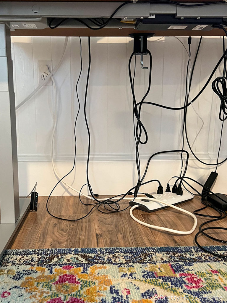 How To Hide Cords On A Standing Desk standing desk cord hack BEFORE