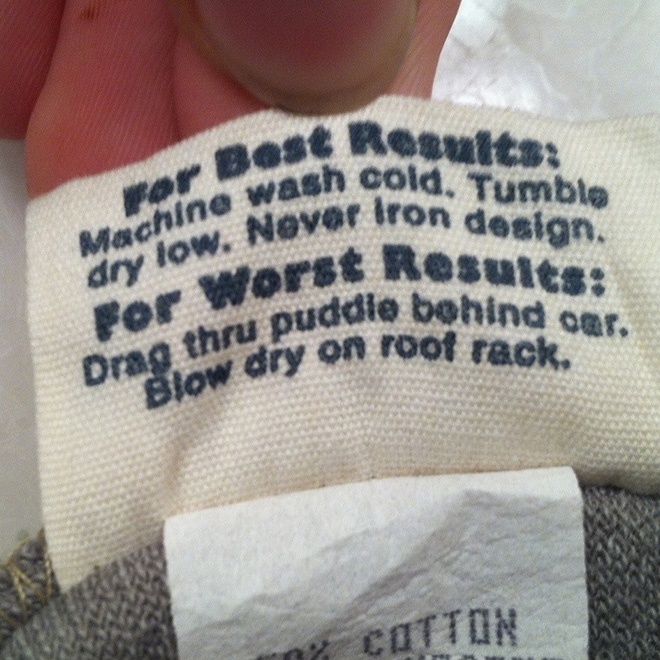 funny clothing tags via sad and useless on the happy list