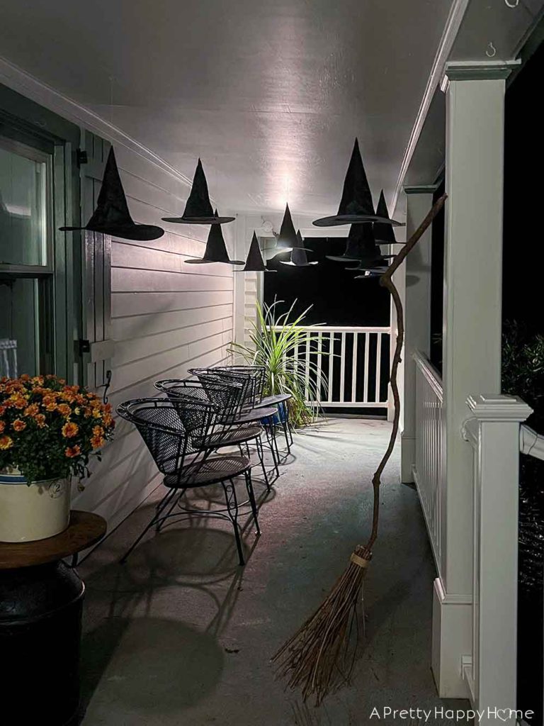 Halloween Front Porch With Floating Witches' Hats