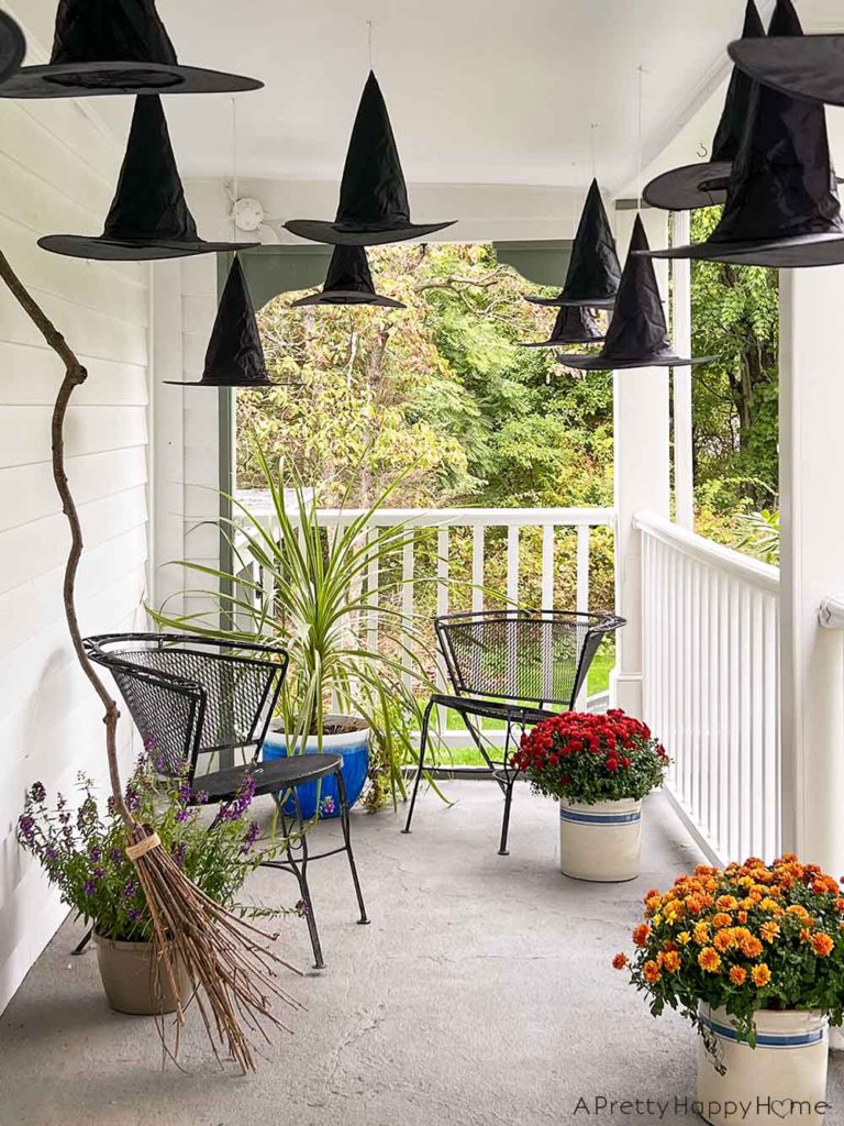 Halloween Front Porch With Floating Witches' Hats