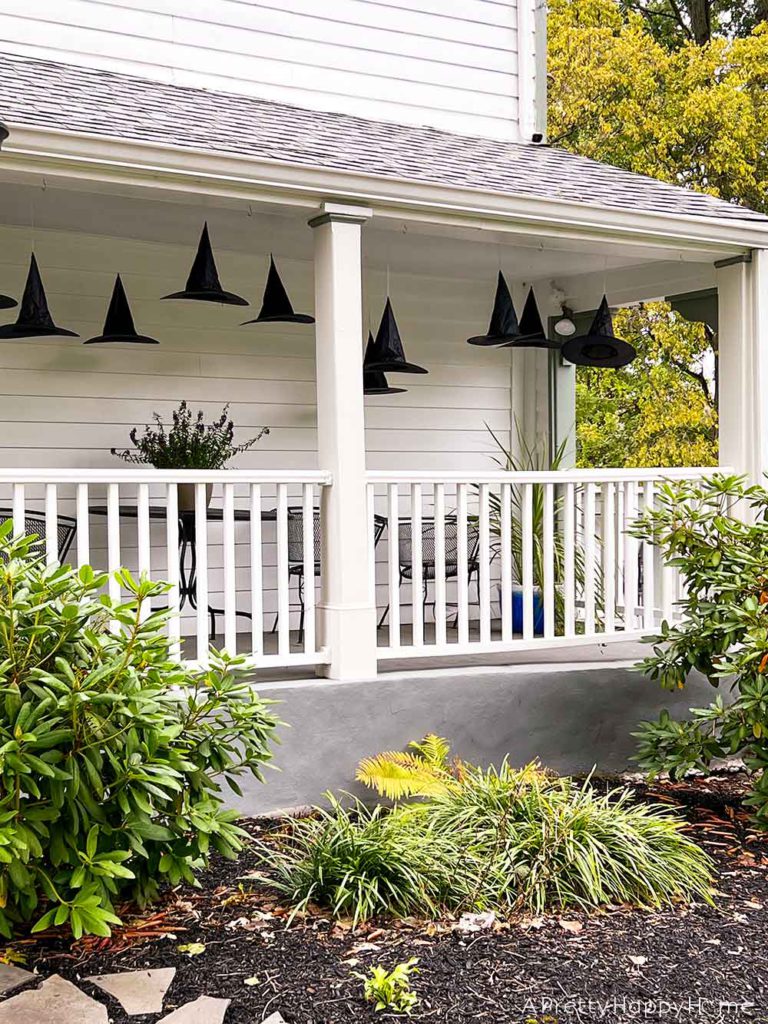 Halloween Front Porch With Floating Witches' Hats