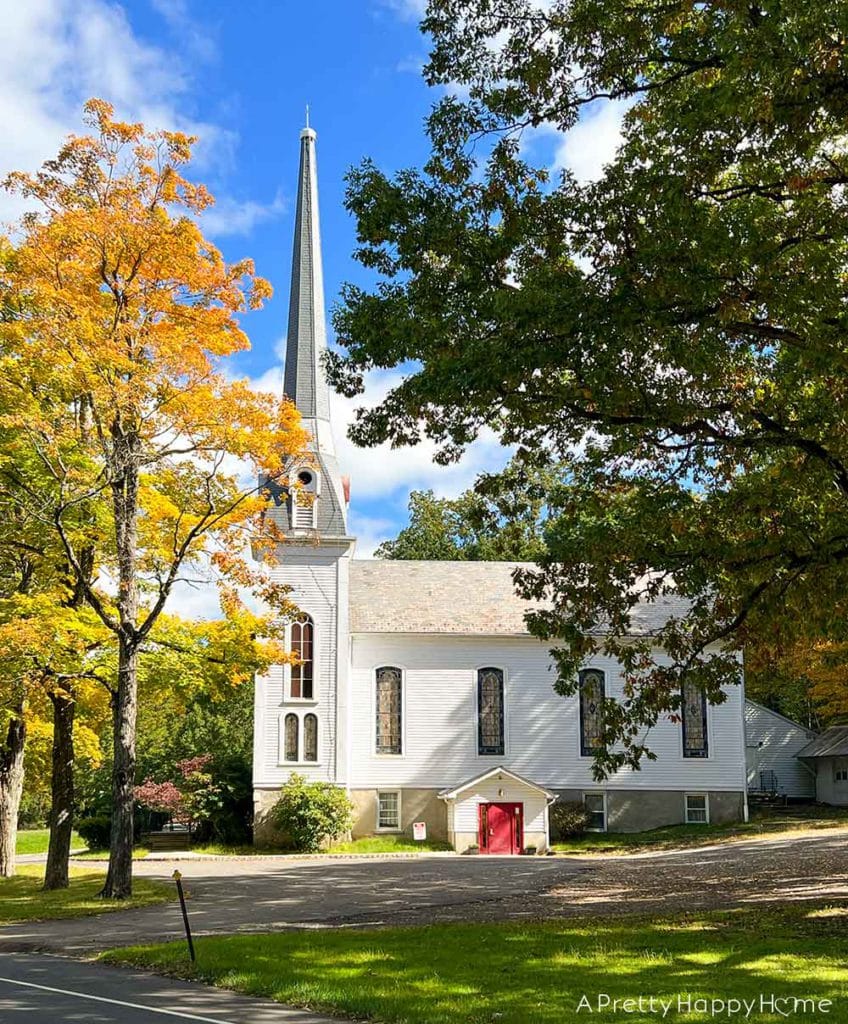 Enjoying The Last Bit of Autumn New Jersey church steeple surrounded by colorful leaves in October 2022