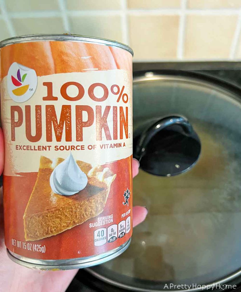 canned pumpkin added to chicken soup on the happy list