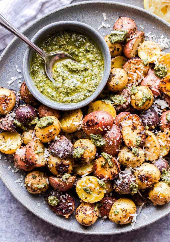 parmesan pesto roasted potatoes from recipe runner on the happy list