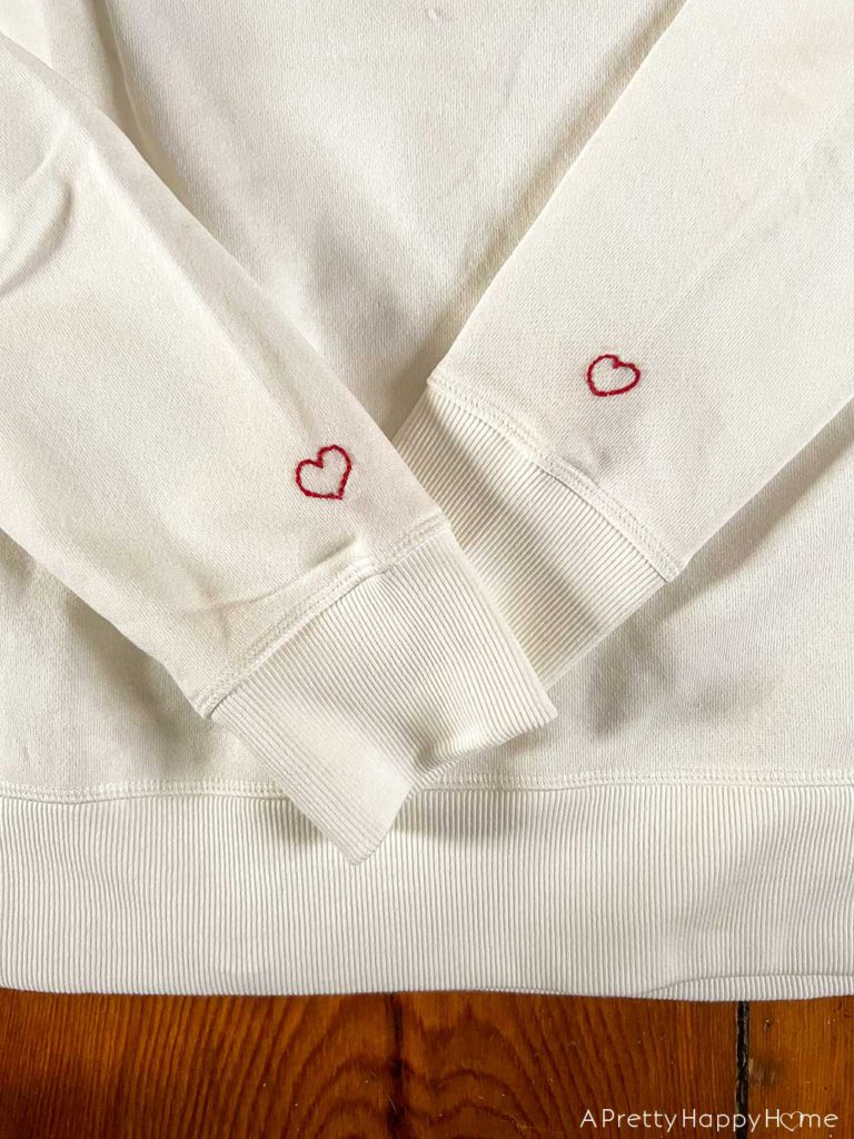 DIY embroidered heart sweatshirt for valentine's day easy diy valentine's day shirt