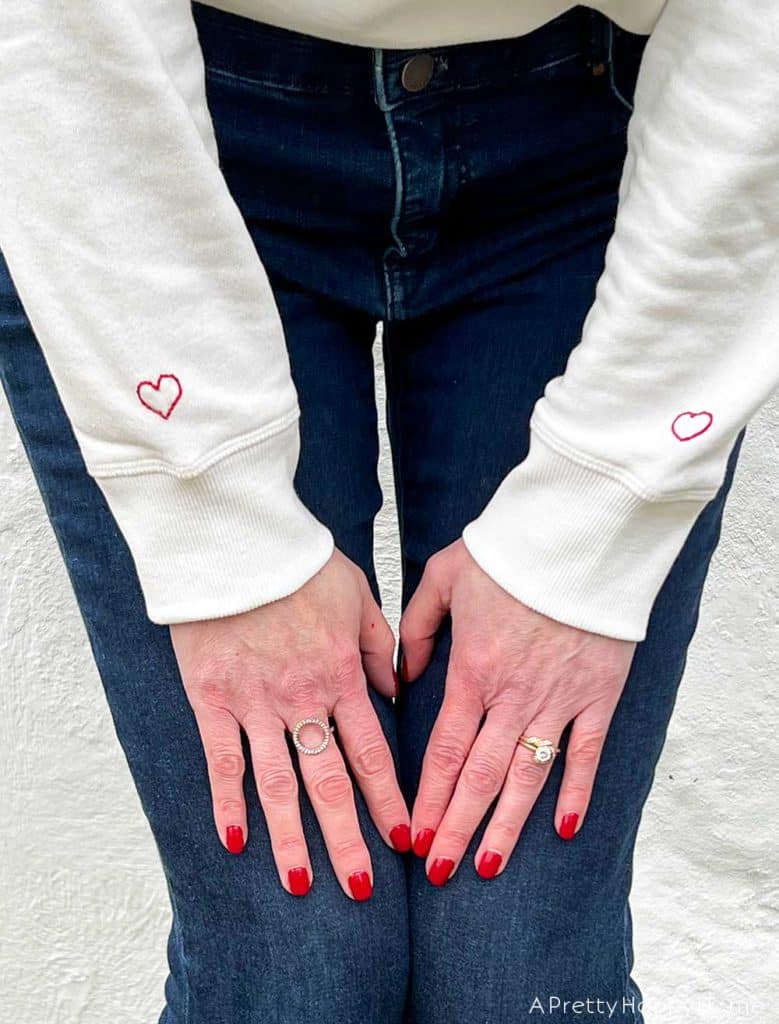 DIY embroidered heart sweatshirt for valentine's day easy diy valentine's day shirt