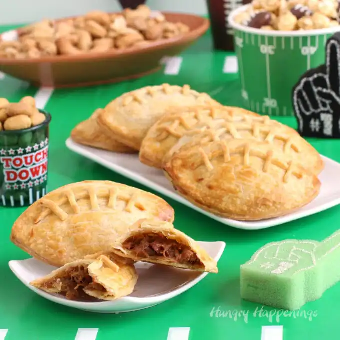football pastries pulled pork appetizers from Hungry Happenings on the happy list