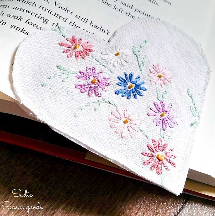 diy corner bookmarks from embroidered linens from sadie season goods on the happy list