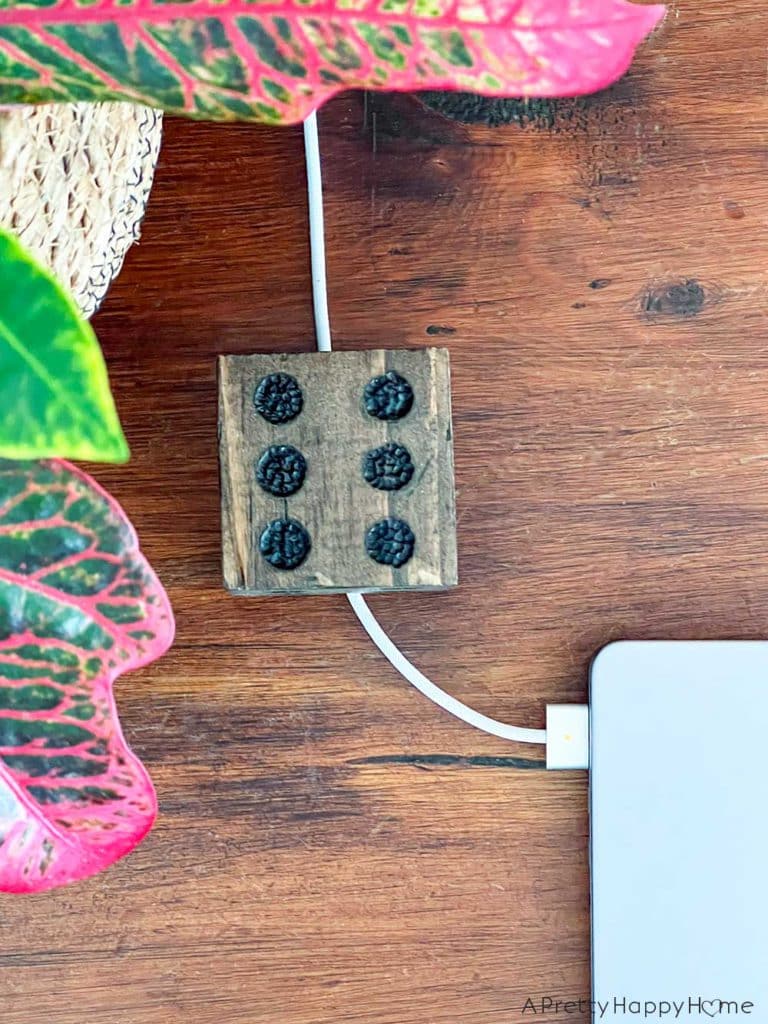 DIY wood cube cord holder charging cord holder made from wood cube dice charging cord holder 