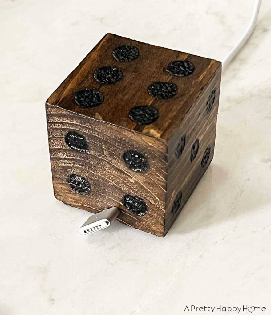 DIY wood cube cord holder charging cord holder made from wood cube dice charging cord holder