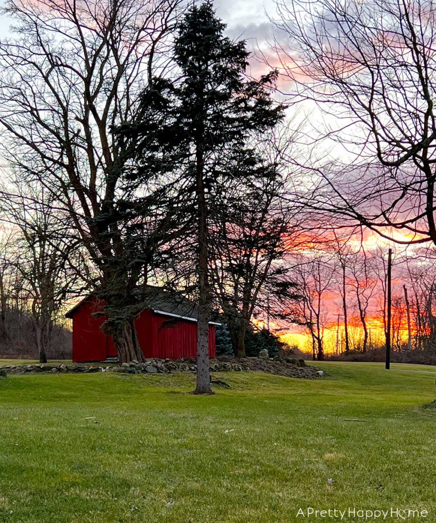 Recent Home Photos That Made Me Smile winter sunset over a red barn in new jersey in 2023