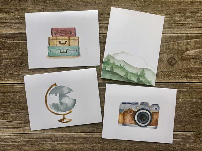 adventurer watercolor card set by Joyful Card Company via Etsy in praise of watercolor greeting cards