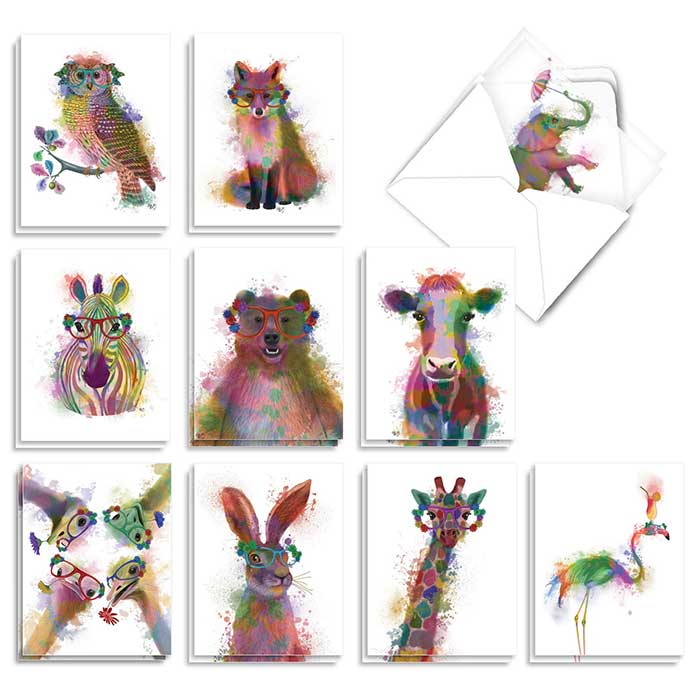funky rainbow wildlife watercolor greeting cards by The Best Card Company via Etsy in praise of watercolor greeting cards